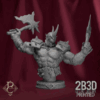 Turntable render of Gorgrash the Ripper Bust, the twin-axe orc warlord of legend. Designed by Parasite Collectibles and 2B3D Printed.