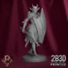 360-degree turntable video of Vaelor, a high-detail elven knight resin miniature with a curved blade and shield, sculpted by Parasite Collectibles and printed by 2B3D.
