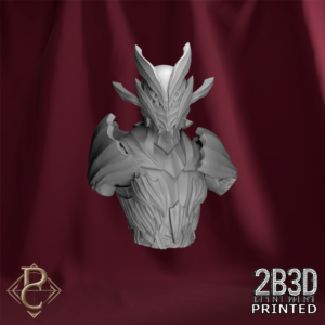 Vaelor resin bust without base, showcasing the intricate organic armor and helmet design of the elven knight, sculpted by Parasite Collectibles and printed by 2B3D.