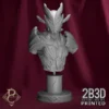 360-degree turntable view of the Vaelor resin bust by Parasite Collectibles, featuring detailed elven knight armor and a multi-eyed helm, printed by 2B3D.
