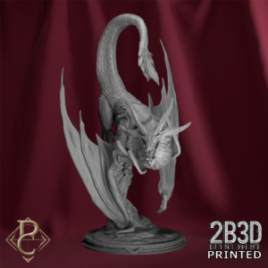 Skyrend Only feathered dragon miniature by Parasite Collectibles, 32mm scale resin, featuring a saddle but no rider, including a basic base, printed by 2B3D.