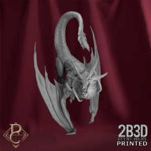 Skyrend feathered dragon 32mm resin miniature without rider or base, showing detailed scales and plumage, sculpted by Parasite Collectibles and printed by 2B3D.