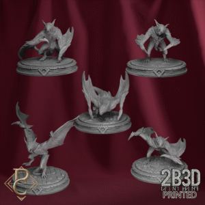 3D render of complete Chiroptera Swarm with all five creatures mounted on bases from the Azghorath’s Cult Kickstarter.