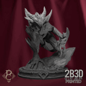 3D render of Lyzal the Devourer, a colossal demonic serpent from the Azghorath’s Cult Kickstarter, coiled on a scenic base.