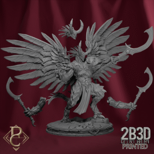 3D render of The Red Prince with wings, demonic ruler miniature on scenic base.