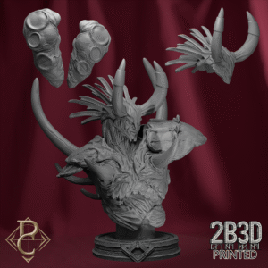 3D render of The Red Prince bust with scenic base, demon prince miniature from the Change Campaign.