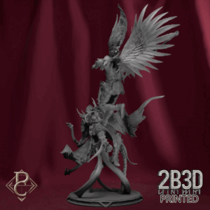 3D render of Clash of the Angels diorama, depicting the celestial battle from the Divine Conflict Kickstarter by Parasite Collectibles and 2B3D Printed.