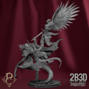 3D render of Clash of the Angels with scenic base, divine battle diorama from the Divine Conflict Kickstarter.