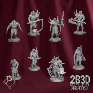 3D render of the Necrotic Barbarians full set from the Divine Conflict Kickstarter, undead warriors risen from corrupted battlefields.
