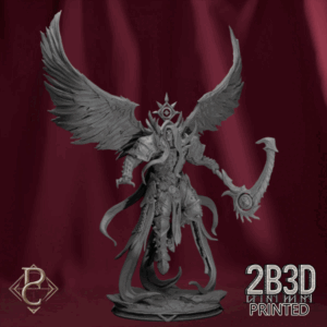 3D render of Reel the Descended, celestial being fallen from grace, from the Divine Conflict Kickstarter by Parasite Collectibles and 2B3D Printed.