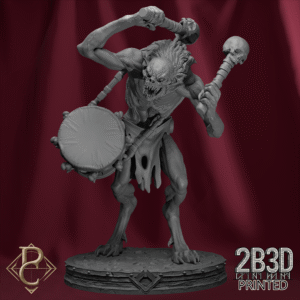 3D render of the Ghoul Drummer miniature on scenic base from the Flesh Campaign by Parasite Collectibles and 2B3D Printed.