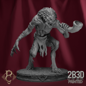 3D render of the Ghoul Hornbearer miniature on scenic base from the Flesh Campaign.