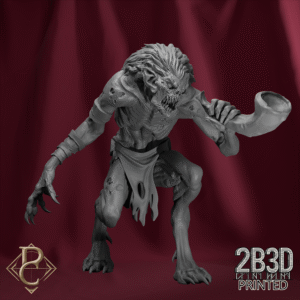 Unbased 3D render of the Ghoul Hornbearer miniature from the Flesh Campaign.