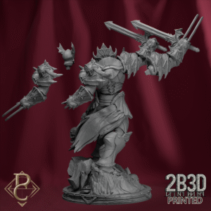3D render of Rakon Zurke with both heads and hands, no wings, on scenic base from the Flesh Campaign.