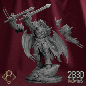 3D render of Rakon Zurke with both heads, wings, and hands on scenic base from the Flesh Campaign.