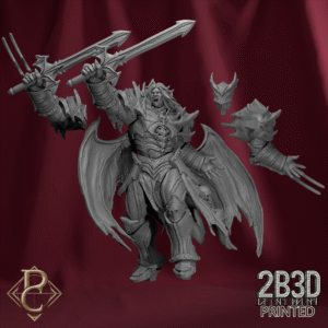 Unbased 3D render of Rakon Zurke with both heads, wings, and hands from the Flesh Campaign.