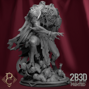 3D render of Shagottar the Ancient King miniature on scenic base from the Flesh Campaign.