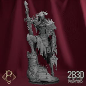 3D render of Fallen King Rasnov standing upon a scenic base of shattered ruins from Parasite Collectibles and 2B3D Printed.
