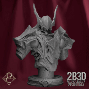 3D render bust of the Emissary of the Gods, celestial executioner of the Astral Pantheon, from Parasite Collectibles and 2B3D Printed.