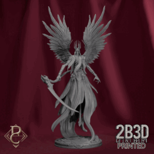 3D render of Azarethiel, Seraph of the Final Veil — a reaping celestial angel wielding the Scythe Vespera, created by Parasite Collectibles and 2B3D Printed.