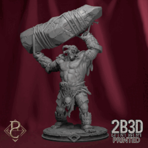 3D render of The Goater, a colossal chaotic giant wielding a dolmen as a club, created by Parasite Collectibles and 2B3D Printed.