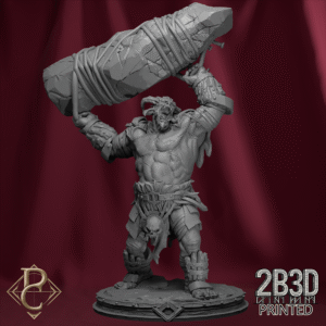 3D render of The Goater miniature with scenic base showing shattered terrain and debris, from Parasite Collectibles and 2B3D Printed.