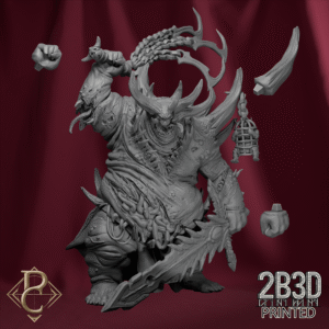 Unbased 3D render of Avatar of Necrosis (Corrupted) miniature, showing all hand and horn variants, from the Welcome Pack by Parasite Collectibles and 2B3D Printed.