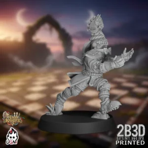 360-degree turntable view of the Chess Knights Catcher 02, a 32mm high-detail resin fantasy football miniature by Ugni Miniatures printed by 2B3D, featuring a distinct agile pose and knightly armour.