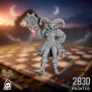 Static product image of the Chess Knights Cheerleader 01, a 32mm high-detail resin fantasy football miniature by Ugni Miniatures printed by 2B3D, depicting an expressive sideline support figure.