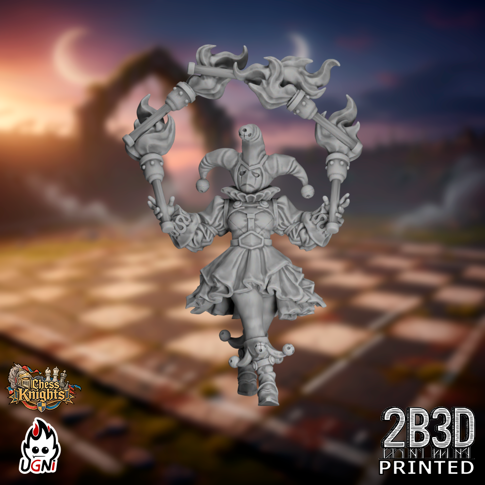 Static product image of the Chess Knights Cheerleader 03, a 32mm high-detail resin fantasy football miniature by Ugni Miniatures printed by 2B3D, completing the cheerleader trio with a unique sculpted pose.