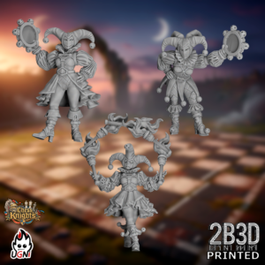 Static product image showing all three Chess Knights Cheerleader miniatures together, 32mm high-detail resin fantasy football miniatures by Ugni Miniatures printed by 2B3D, displayed as a complete sideline set.
