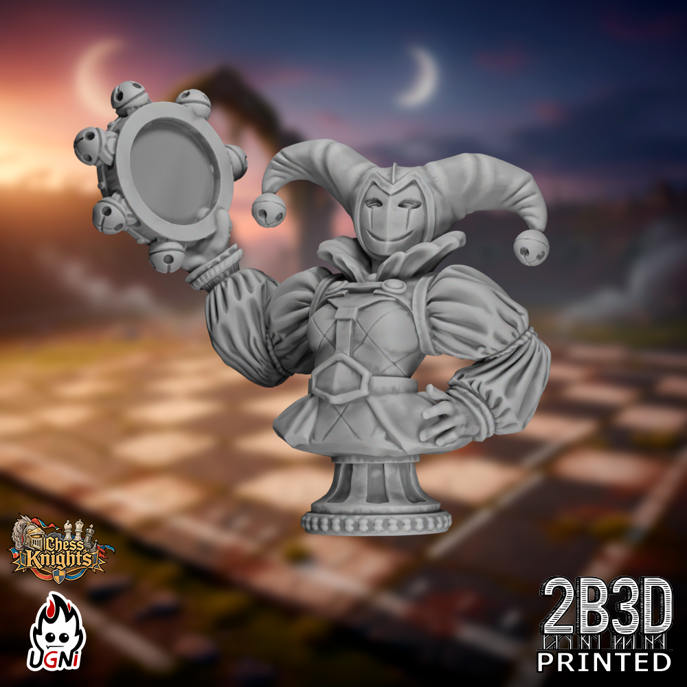 Static product image of the Chess Knights Cheerleader Bust without base, a high-detail resin bust miniature by Ugni Miniatures printed by 2B3D, supplied without a base for custom display mounting.
