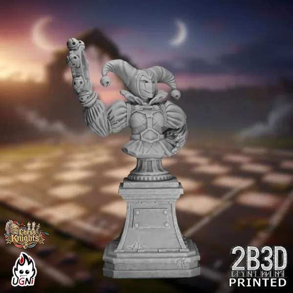 360-degree turntable view of the Chess Knights Cheerleader Bust, a high-detail resin bust miniature by Ugni Miniatures printed by 2B3D, revealing expressive facial detail and sculpted costume from every angle.