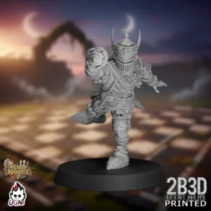 360-degree turntable view of the Chess Knights Thrower 02, a 32mm high-detail resin fantasy football miniature by Ugni Miniatures printed by 2B3D, featuring a distinct throwing stance and knightly armour details.