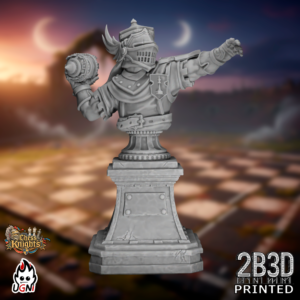 Static product image of the Chess Knights Thrower Bust with small base, a high-detail resin bust miniature by Ugni Miniatures printed by 2B3D, mounted on a compact display base.