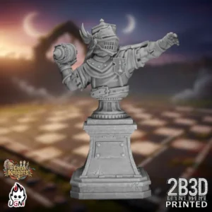 360-degree turntable view of the Chess Knights Thrower Bust, a high-detail resin bust miniature by Ugni Miniatures printed by 2B3D, revealing helmet detail, armoured shoulders, and expressive facial sculpt from every angle.